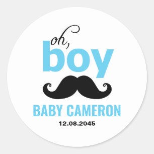 Blue It's a Boy Mustache Baby Shower Sticker