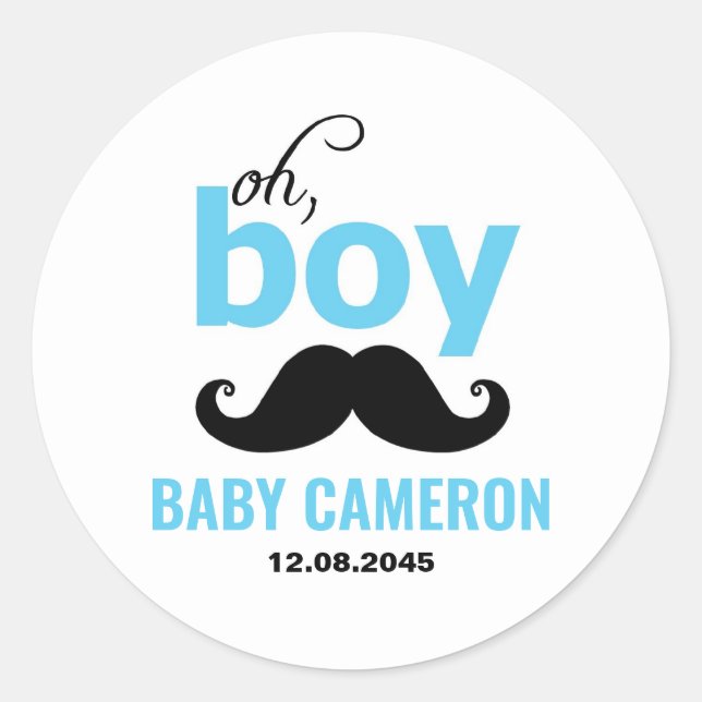 Blue It's a Boy Mustache Baby Shower Sticker (Vorderseite)