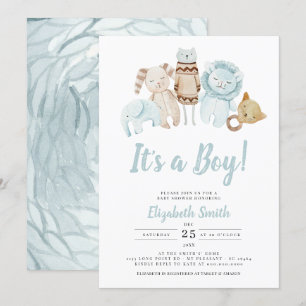 Blue It's a Boy Vintag Toys Rustic Baby Shower Einladung