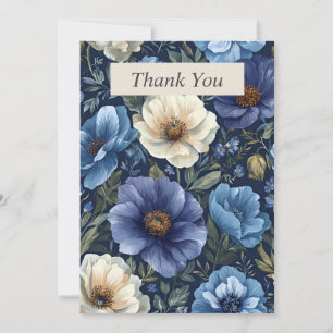 Blue & Ivory Blume auf Navy Blue Dankeschön Card Einladung