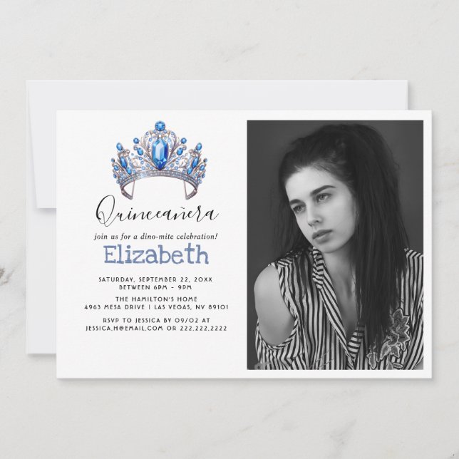 Blue & Ivory Floral Quinceañera Birthday Party Einladung (Vorderseite)