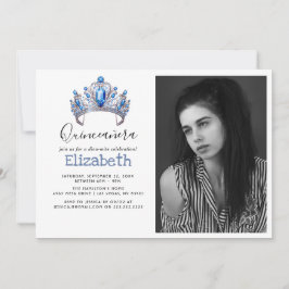 Blue & Ivory Floral Quinceañera Birthday Party Einladung