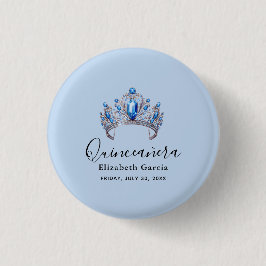 Blue & Ivory Floral Quinceñera Button
