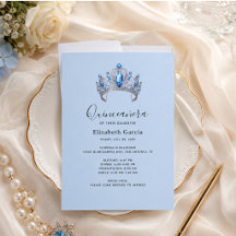 Blue & Ivory Floral Quinceñera