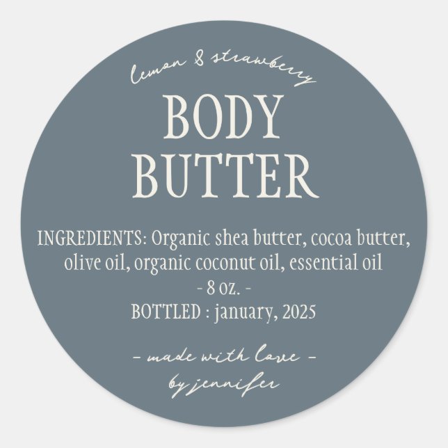 Blue Ivory Homemade Body Butter Ingredients Runder Aufkleber (Vorderseite)