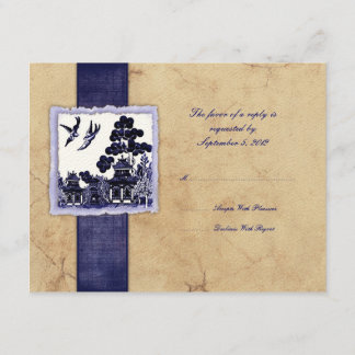 Blue & Ivory Love Birds Vintage Wedding UAWG RSVP Karte