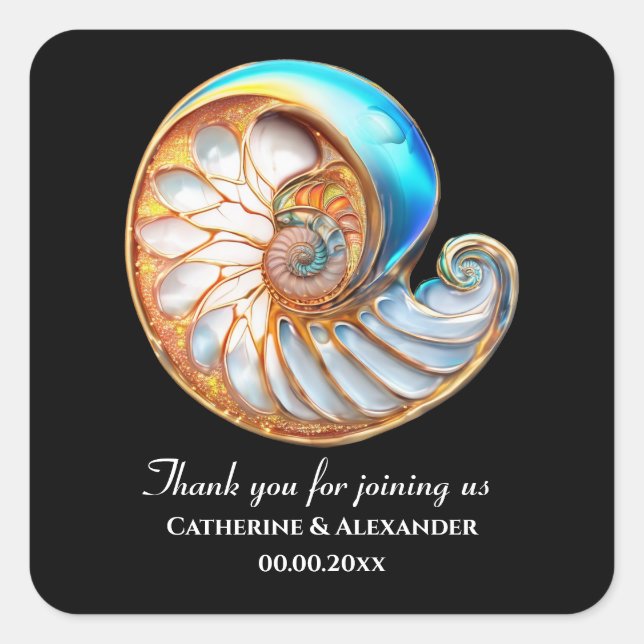 Blue Ivory Shell Coastal Wedding Thank You Quadratischer Aufkleber (Vorderseite)