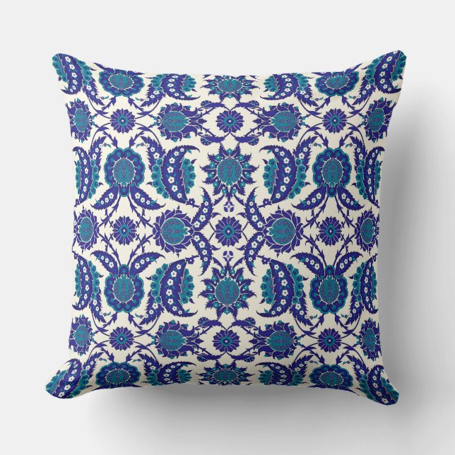 Blue Iznik Floral Pattern Kissen (Vorderseite)