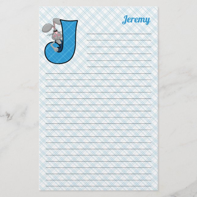 Blue Jackrabbit Mongram Letter J Lined Briefpapier (Vorderseite)