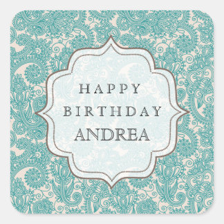 Blue Jade Birthday Dessert Table Tag Label Quadratischer Aufkleber