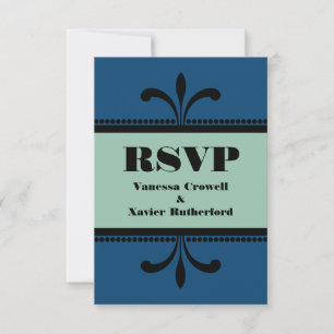 Blue/Jade Extravagant Art Deco RSVP Card Karte