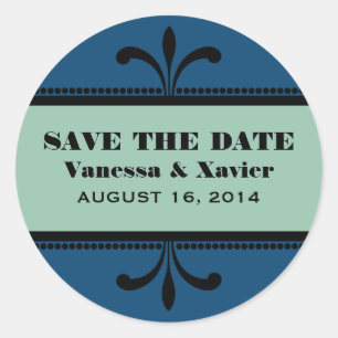 Blue/Jade Extravagant Art Deco Save the Date Stick Runder Aufkleber