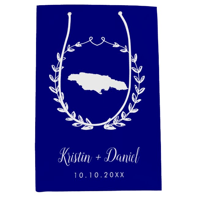 Blue Jamaica Karte Hochzeit Begrüßung Swag Mittlere Geschenktüte (Vorderseite)