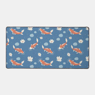 Blue Japanese Koi Fish and Lotus Pond Design Schreibtischunterlage