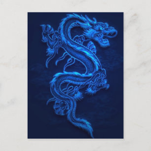 BLUE JAPANESE NEON DRAGON POSTKARTE