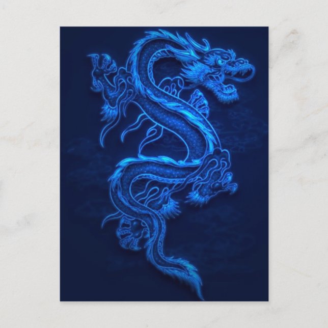 BLUE JAPANESE NEON DRAGON POSTKARTE (Vorderseite)