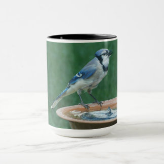 Blue Jay auf Bird Bath Bird Fotografy 15oz Coffee Tasse