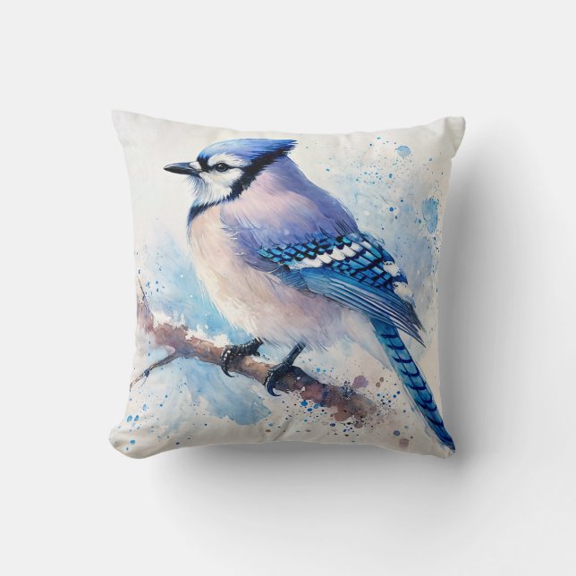 Blue Jay auf Branch Art Kissen (Vorderseite)
