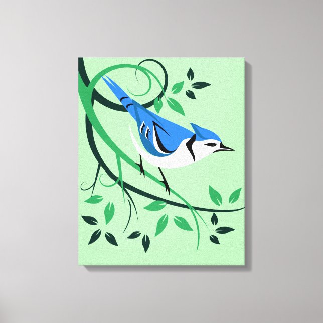Blue Jay auf Branch Art Leinwanddruck (Vorderseite)