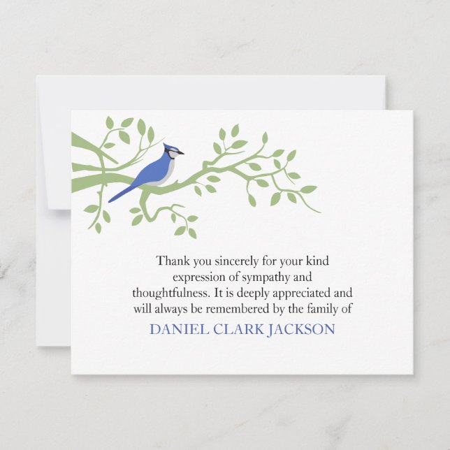 Blue Jay Beerdigung Danke Note Card (Vorderseite)