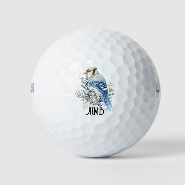 Blue Jay Bird Animal Monogram Art Golfball (Vorderseite)