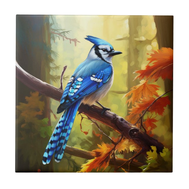 Blue Jay Bird Art Keramik Tile Fliese (Vorderseite)