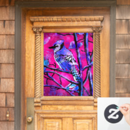 Blue Jay Bird auf Baumzweig Rosa Abstrakte Kunst Fensteraufkleber