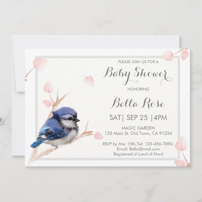 Blue Jay Bird Baby Shower Einladungen (Vorderseite)