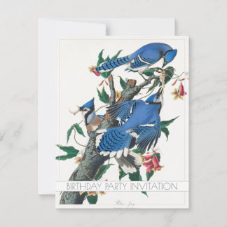 BLUE JAY BIRD BIRTHDAY PARTY INVITATION FLAT CARD EINLADUNG