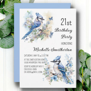 Blue Jay Bird Blume Springtime 21. Geburtstag Einladung