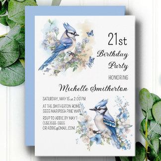 Blue Jay Bird Blume Springtime 21. Geburtstag Einladung