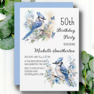 Blue Jay Bird Blume Springtime 50. Geburtstag Einladung