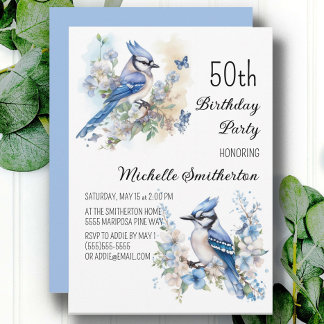 Blue Jay Bird Blume Springtime 50. Geburtstag Einladung