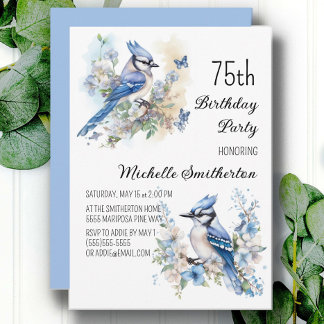 Blue Jay Bird Blume Springtime 75. Geburtstag Einladung