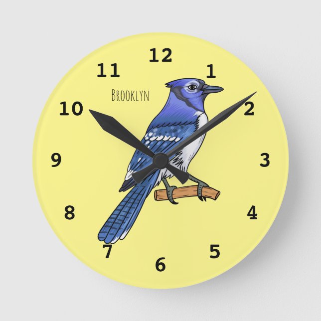 Blue Jay bird Cartoon  Runde Wanduhr (Vorderseite)