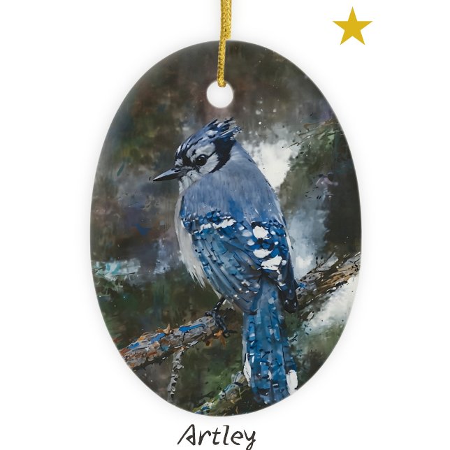 Blue Jay Bird Malerei Custom Year Weihnachten Keramik Ornament (Von Creator hochgeladen)