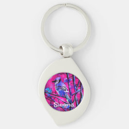 Blue Jay Bird Tree Branch Pink Personalized Schlüsselanhänger