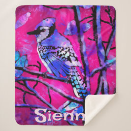 Blue Jay Bird Tree Branch Pink Personalized Sherpadecke