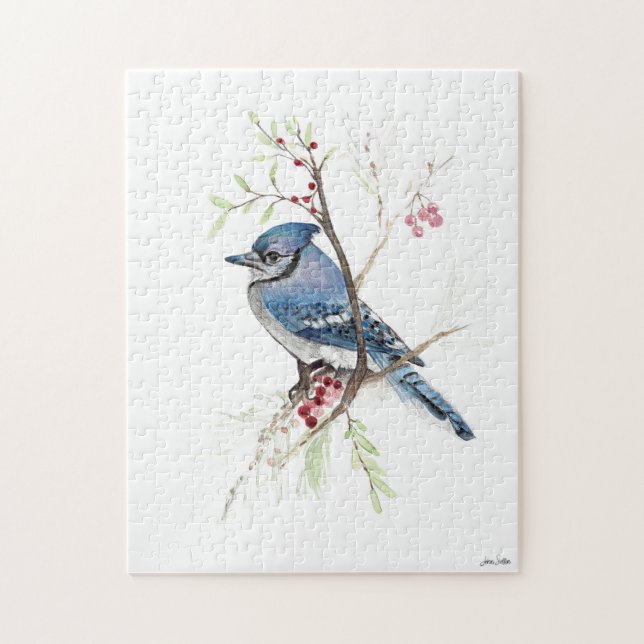 Blue Jay Bird Wasserfarbe Kunst, Dichtung und Musi Puzzle (Vertikal)