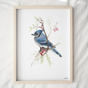 Blue Jay Bird Wasserfarben Kunst drucken Poster