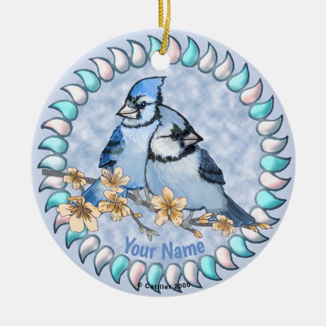 Blue Jay Branch Keramik Ornament (Vorne)