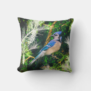 Blue Jay Button Branches Stilisierte Bird Outdoor  Kissen