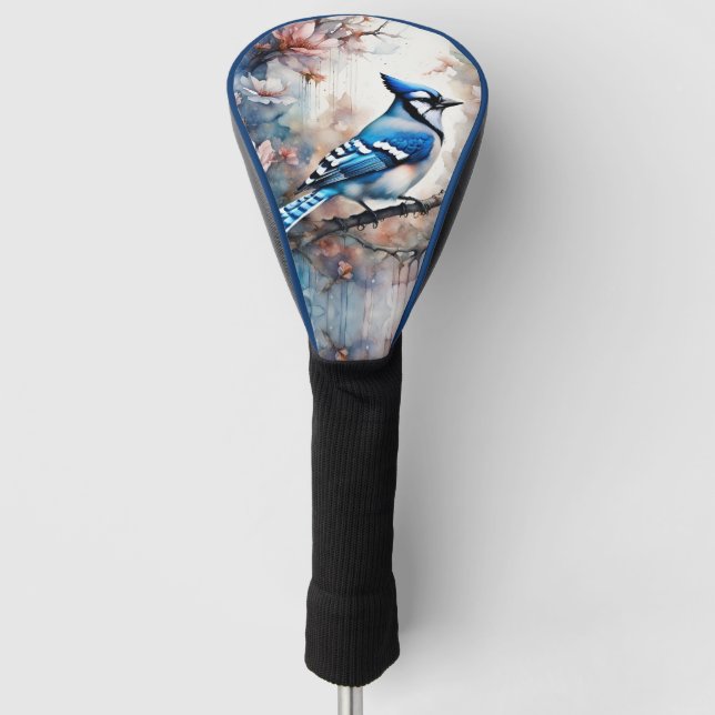 Blue Jay Cherry Blüten Wasserfarbe Golf Headcover (Vorderseite)