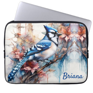 Blue Jay Cherry Blüten Wasserfarbe Laptopschutzhülle