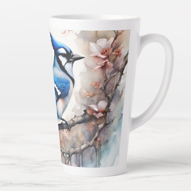 Blue Jay Cherry Blüten Wasserfarbe Milchtasse (Rechts)