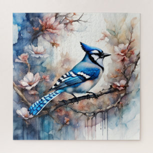 Blue Jay Cherry Blüten Wasserfarbe Puzzle