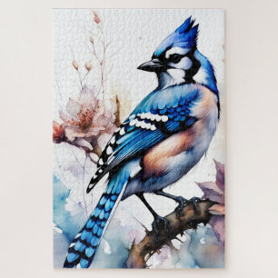 Blue Jay Cherry Blüten Wasserfarbe Puzzle