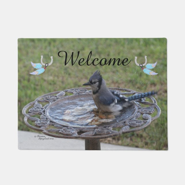 Blue Jay Feathers Spiegeland Welcome Doormat Fußmatte (Vorderseite)