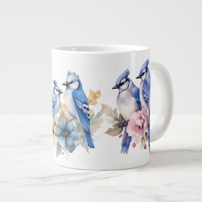 Blue Jay Gruß Jumbo-Tasse (Vorderseite Rechts)