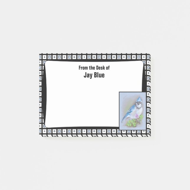 Blue Jay im Frühjahr mit Oxalis auf Square Pattern Post-it Klebezettel (Vorderseite)